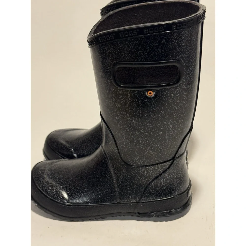 Bogs Girls Size 2 Black Glitter Boot Waterproof Rain Shoes Pull On